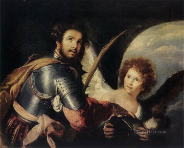 italian Painting - St maurice And The Angel Italian Baroque Bernardo Strozzi
